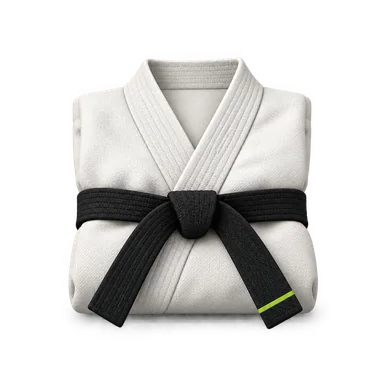 Kimono alb și centură neagră de karate